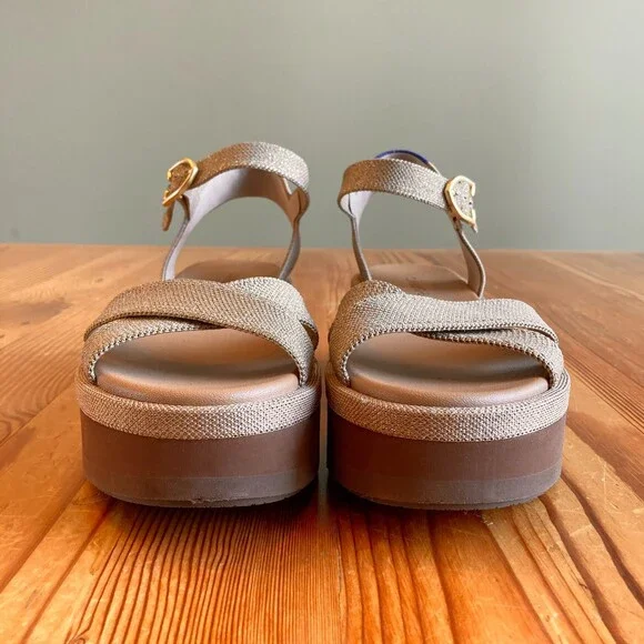 9 - Rothy's $179 Metallic Aurora Gold Criss Cross Platform Sandals NEW 1126GT - Picture 4 of 8